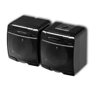 JUNIOR gniazdo hermetyczne podwójne z uziemieniem IP54 16A 250V~; czarny/klapka dymna; KARLIK - Gniazdka elektryczne - miniaturka - grafika 1