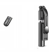 Selfie stick - Selfie Stick Tripod Statyw Do Selfie 114cm Czarny Pilot Bluetooth - miniaturka - grafika 1