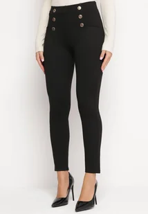 Czarne Spodnie z Wysokim Stanem i Gumką w Pasie Belcanto - Spodnie damskie - miniaturka - grafika 1