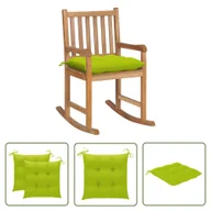 Fotele i krzesła ogrodowe - The Living Store Fotel bujany z jasnozieloną poduszką - lite drewno tekowe - Fotel Bujany - miniaturka - grafika 1