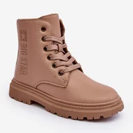 Buty dla dziewczynek - Skórzane Botki Dziecięce Ocieplane Big Star MM374154 Beżowe beżowy - miniaturka - grafika 1