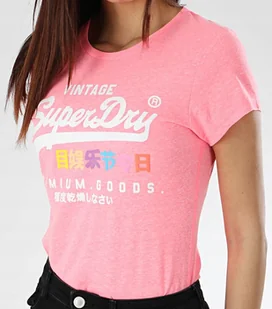 SUPERDRY T-SHIRT DAMSKI RÓŻOWY Z NADRUKIEM 40 JSJ - Koszulki i topy damskie - miniaturka - grafika 1