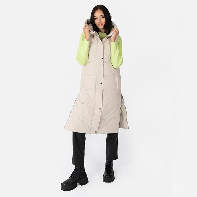 LOVEDROBE DAMSKA KAMIZELKA BEŻOWA PUCHOWA Z KAPTUREM PLUS SIZE 46 7AA