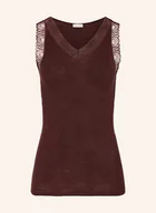 Koszulki i topy damskie - Hanro Top Woolen Lace Z Wełny Merino Z Koronką braun - miniaturka - grafika 1