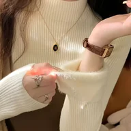 Swetry damskie - TEMU Zimowa Sukienka Sweter - Dopasowana, Jednokolorowa, Okrągły Dekolt, Długi Rękaw, Przytulna Warstwa Bazowa na Jesień/Zimę, Elegancka Sukienka do - miniaturka - grafika 1