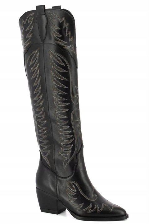 Kozaki Kowbojki Haftowane Carinii B9561 Czarne Skóra R.38