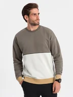Bluzy męskie - Bluza męska OVERSIZE z kontrastowym łączeniem kolorów - khaki V7 OM-SSNZ-0130 S - miniaturka - grafika 1