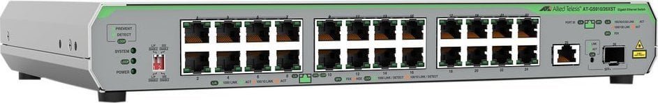 Switch Allied Telesis Allied Telesis CentreCOM AT-GS910/26XST - Switch - unmanaged - 24 x 10/100/1000 + 1 x 100/1000/2,5 G/5 G/10 G Uplink + 1 x 1 Gigabit/10 Gigabit SFP+ Uplink - an Rack montierbar AT-GS910/26XST-50