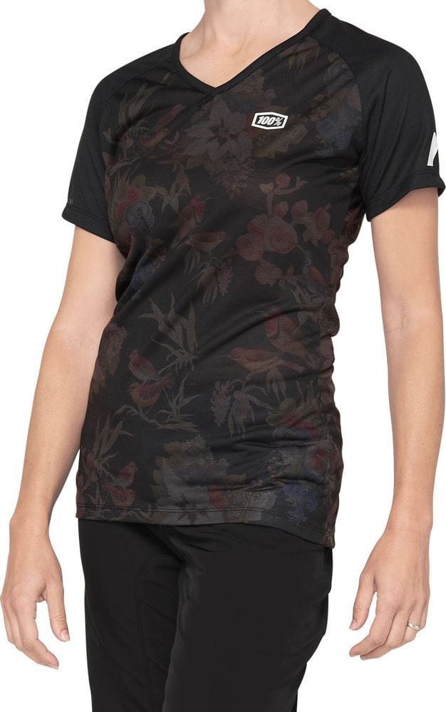 100% Koszulka damska 100% AIRMATIC Women's Jersey krótki rękaw black floral roz. L NEW 2021