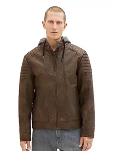 TOM TAILOR Męska kurtka skórzana w stylu motocyklowym z odpinanym kapturem i kurtką wewnętrzną z dżerseju, 30513-Buffalo Brown Fake Leather, S - Kurtki męskie - miniaturka - grafika 1