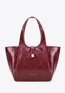 Torebki damskie - Damska shopperka z imitacji skóry z ozdobnym paskiem bordowa - miniaturka - grafika 1