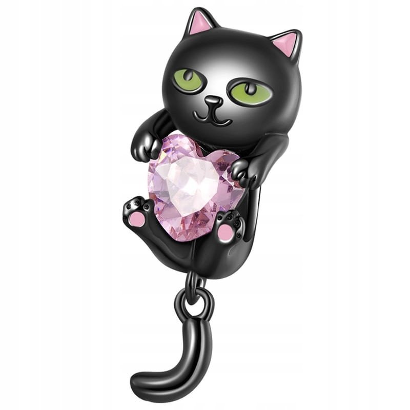 Charms Zawieszka Charms Kot z Sercem Srebro 925 Charmsy Trusky