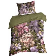 Pościel - Pościel satynowa NIKA 140x200 Eurofirany czarna oliwkowa liliowa zaczarowany ogród - miniaturka - grafika 1