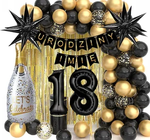 ŚCIANKA DEKORACJE ZESTAW BALONÓW NA 18 URODZINY DOWOLNE IMIĘ 81 SZT - Balony i akcesoria - miniaturka - grafika 1