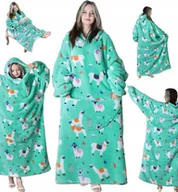 Bluzy damskie - BLUZA KOC OVERSIZE KOCOBLUZA 2w1 GRUBA XXL FUTRZAK DŁUGA CIEPŁA FLANELA - miniaturka - grafika 1