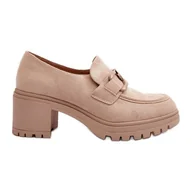 Półbuty damskie - Vinceza Zamszowe Półbuty Na Masywnym Obcasie Beżowe Finley beżowy - miniaturka - grafika 1