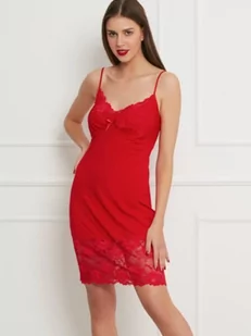 KOSZULKA NOCNA Z SZEROKĄ KORONKĄ S004 61 - czerwony XS - Bielizna nocna - miniaturka - grafika 1