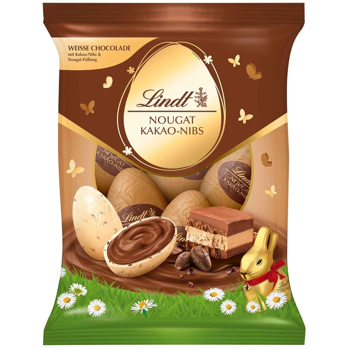Praliny LINDT Nougat Kakao - Nibs jajeczka wielkanocne 90g