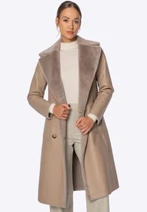 Dwustronny damski płaszcz z wiązaniem beżowy - Płaszcze damskie - miniaturka - grafika 1