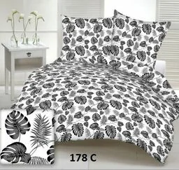 Karo Pościel z kory 140x200 178c biała liście czarne gałązki palmy na guziki bawełna - Pościel - miniaturka - grafika 1