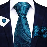 Krawaty i muchy męskie - ZESTAW MĘSKI elegancki jedwabny krawat spinki poszetka Ślub Dzień Mężczyzny - miniaturka - grafika 1