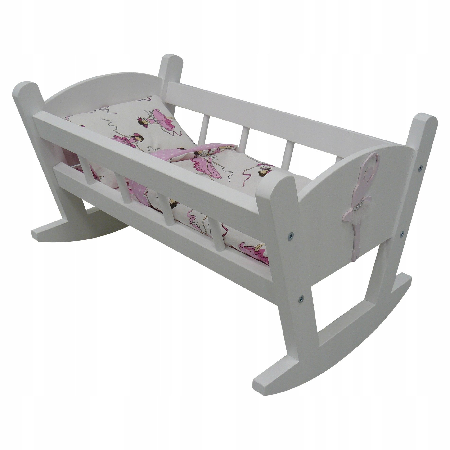 Drewniana Kołyska Dla Lalek Biała Pościel Baletnica Pokój Dziecięcy Dekor