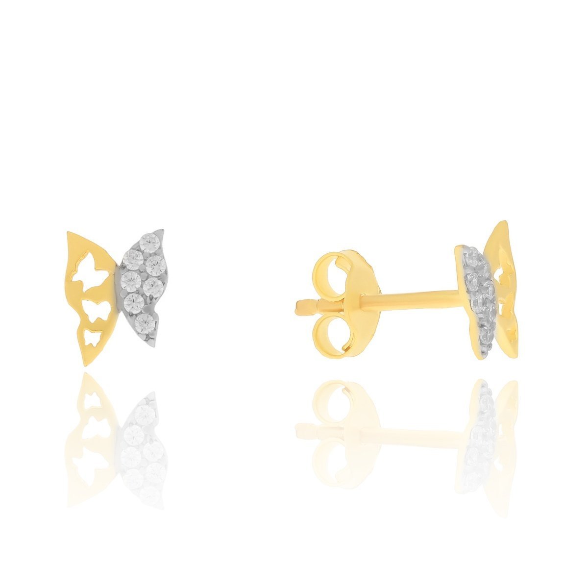 Złote kolczyki sztyfty motylki cyrkoniami pr. 585