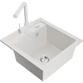 Zlewozmywaki z baterią - Mexen Vito zlewozmywak granitowy 1-komorowy z baterią kuchenną Duero, biały - miniaturka - grafika 1