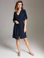 Szlafroki damskie - WISKOZOWY PENIUAR Z KORONKĄ S005 03 - granatowy L/XL - miniaturka - grafika 1