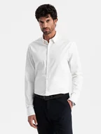 Koszule męskie - Klasyczna męska koszula SLIM FIT z tkaniny satynowej biała V1 OM-SHOS-0176 - Ombre Clothing - miniaturka - grafika 1