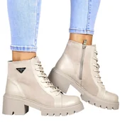 Botki damskie - DAMSKIE BOTKI SKÓRZANE NA TRAPERZE FILIPPO 6495 BEŻOWE - miniaturka - grafika 1