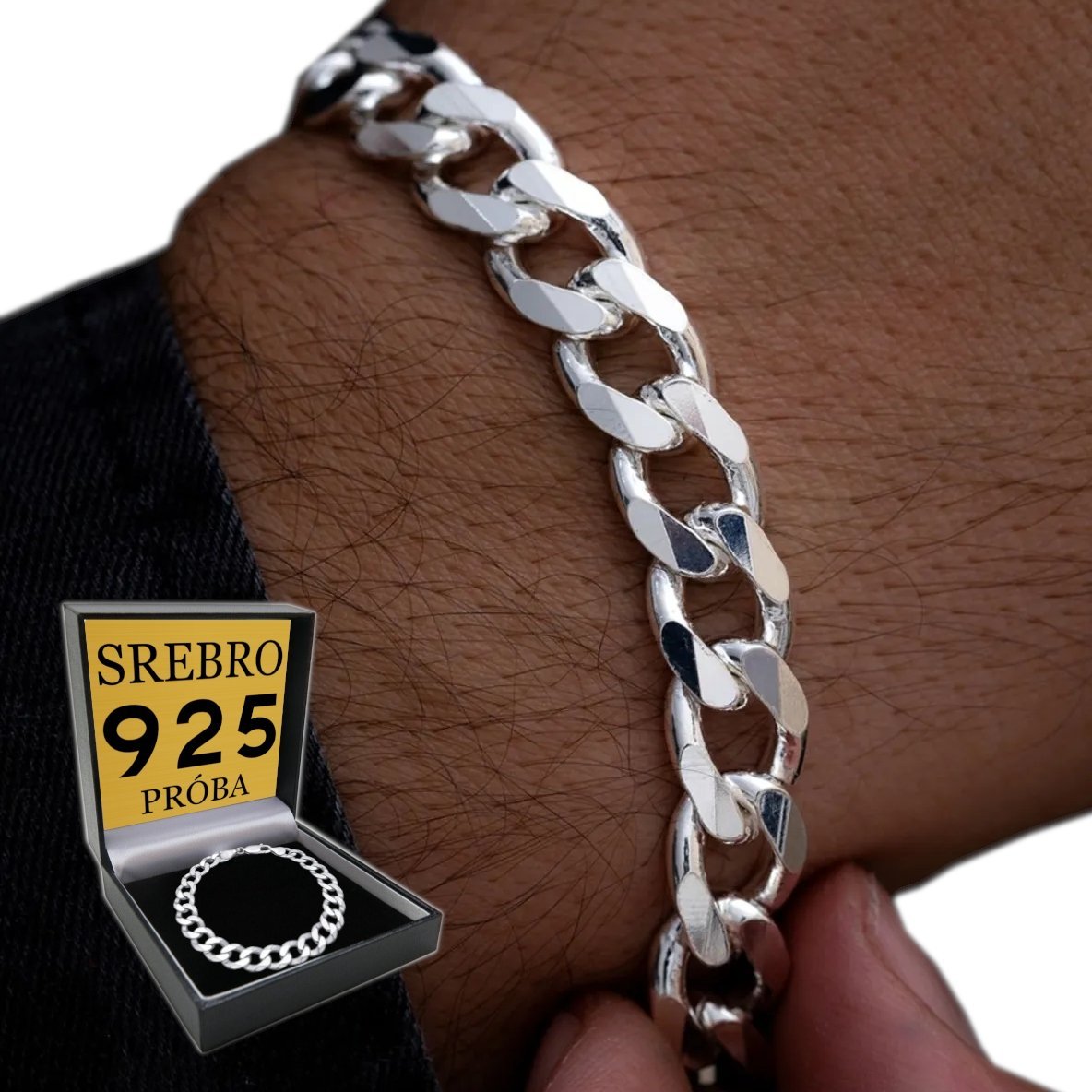 Gruba Srebrna Bransoletka 9Mm/24Cm Męska Pancerka Srebro 925 Bransoleta