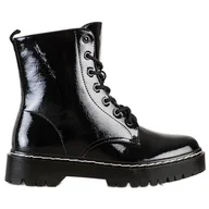 Botki damskie - S. BARSKI Sznurowane Botki Na Platformie S.BARSKI czarne - miniaturka - grafika 1