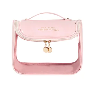 Kosmetyczka rozkładana elegancka kuferek pudrowy róż KS85 - Kosmetyczki, organizery i kuferki - miniaturka - grafika 1