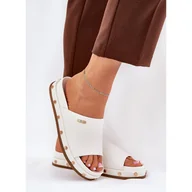 Klapki i japonki damskie - Klapki Damskie Na Platformie Z Ćwiekami Big Star RR274216 Białe - miniaturka - grafika 1