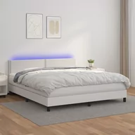 Łóżka - Lumarko Łóżko kontynentalne z materacem i LED, biała ekoskóra 180x200cm - miniaturka - grafika 1