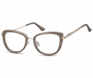 Okulary korekcyjne, oprawki, szkła - Sunoptic Okulary oprawki korekcyjne kocie oczy zerówki flex MTR-99C brązowo-złote - miniaturka - grafika 1