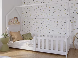 Łóżko dziecięce Domek 80x160 z barierką i stelażem kolor biały D7 - Łóżka dla dzieci i młodzieży - miniaturka - grafika 1