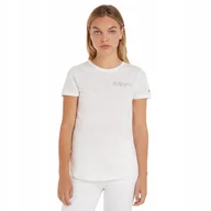 Koszulki i topy damskie - TOMMY HILFIGER KOSZULKA DAMSKA T-SHIRT ECRU r.S - miniaturka - grafika 1