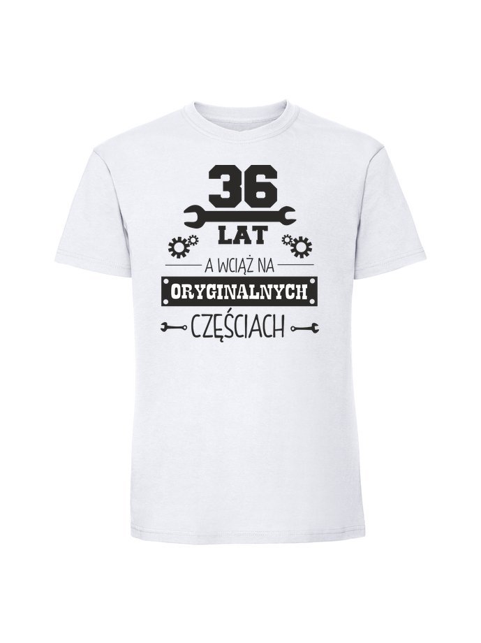 Męska koszulka z nadrukiem -36 lat oryginalne części biały XL