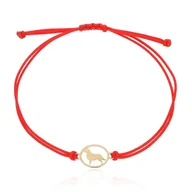 Bransoletki - Bransoletka czerwony sznurek piesek w owalu pr. 585 - miniaturka - grafika 1
