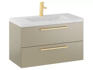 Szafka Wisząca Z Umywalką RON 80 cm - Cappuccino Mat - Uchwyty Złote Szczotkowane - Szafki łazienkowe - miniaturka - grafika 1