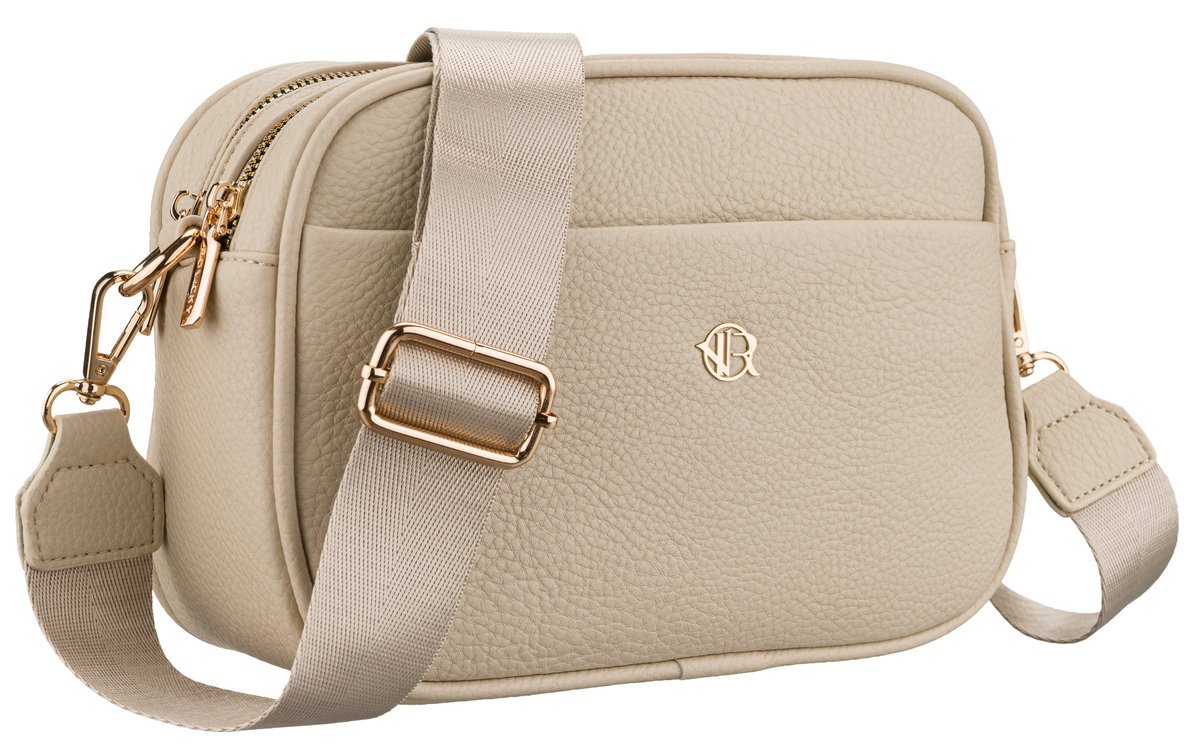 Mała torebka damska ROVICKY listonoszka na ramię dwukomorowa na suwak modna miejska beżowa