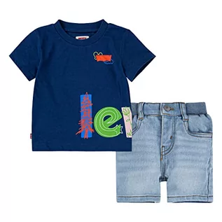 Piżamy chłopięce - Levi's Kids Koszulka z logo dla chłopców Lvb doodle i krótki zestaw piżamy, Niebieski kombi, 3 Lata - grafika 1