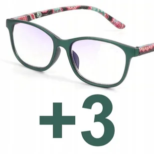 Okulary do czytania kocie damskie zielone +3 - Okulary korekcyjne, oprawki, szkła - miniaturka - grafika 1
