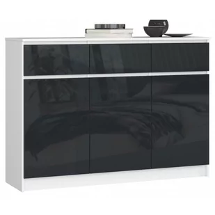 KOMODA K 140 cm 3 DRZWI 3 SZUFLADY BIAŁA / GRAFIT POŁYSK - Komody - miniaturka - grafika 1