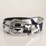 Paski - Pas cienki pasek łatki krowa glam punk y2k retro disco czarno-biały 120 cm - miniaturka - grafika 1