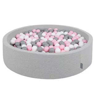 KiddyMoon, suchy basen okrągły z piłeczkami 7cm 120x30 jasnoszary: biały-szary-pudrowy róż 120x30/200piłek - Suche baseny - miniaturka - grafika 1
