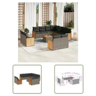 Sofy ogrodowe - The Living Store 12-częściowa sofa ogrodowa z poduszkami z szarego polirattanu - miniaturka - grafika 1
