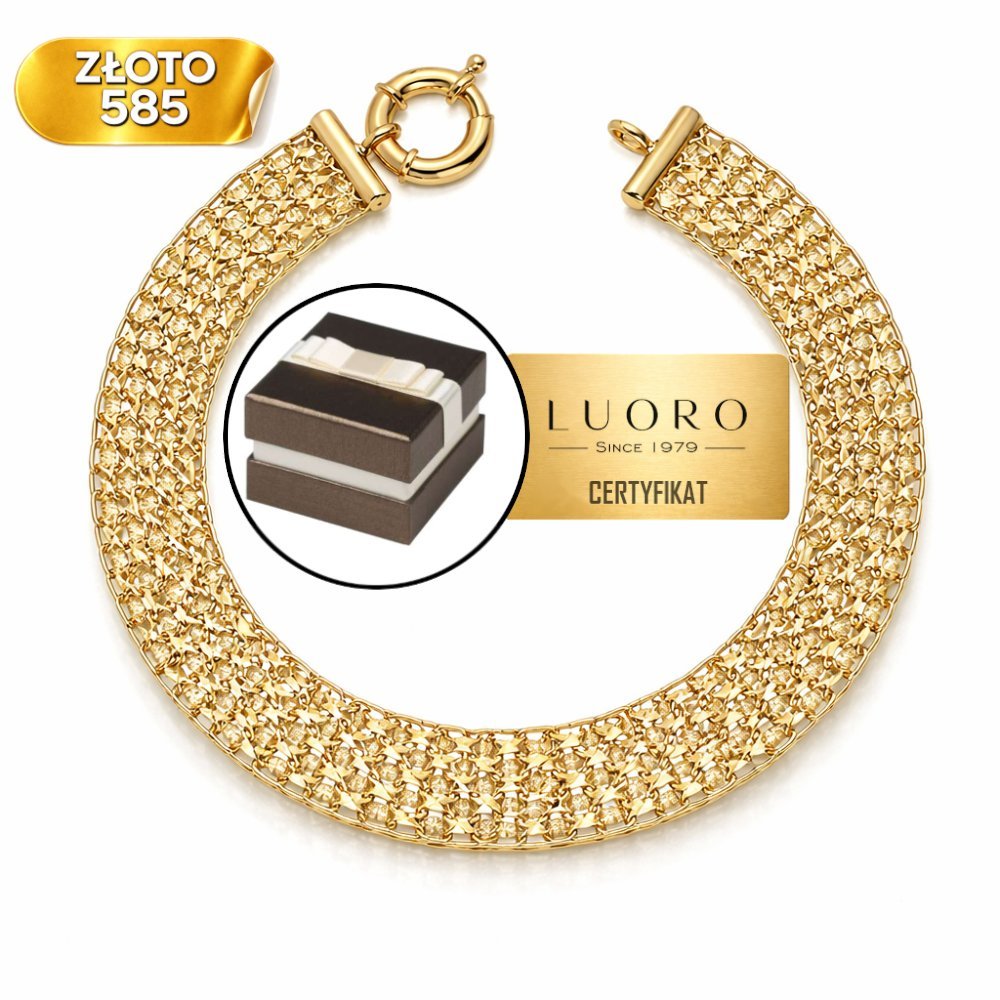 BRANSOLETKA ZŁOTA 585 14K KÓŁECZKO DIAMENTOWANA 10 MM 20 CM ELEGANCKA